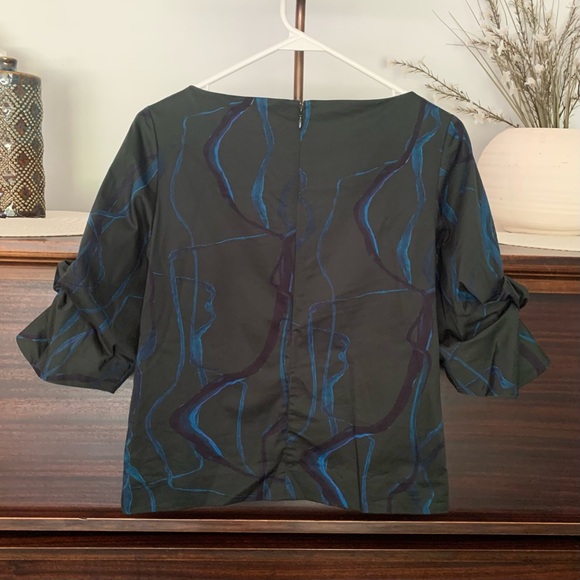 COS Green Blue Abstract Print Blouse with Statement Sleeves, Size 2 - Picture 6 of 10